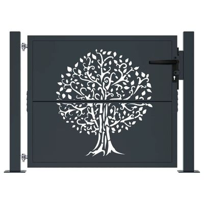 vidaXL Puerta de jardín acero gris antracita diseño árbol 105x105 cm