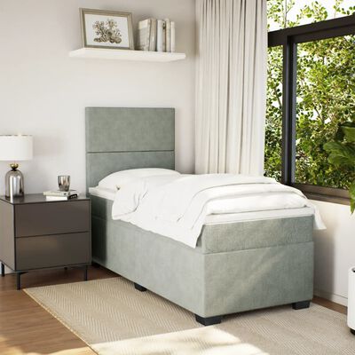 vidaXL Cama box spring con colchón terciopelo gris claro 100x200 cm