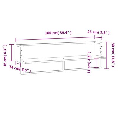 vidaXL Estante de pared con barra gris Sonoma 100x25x30 cm