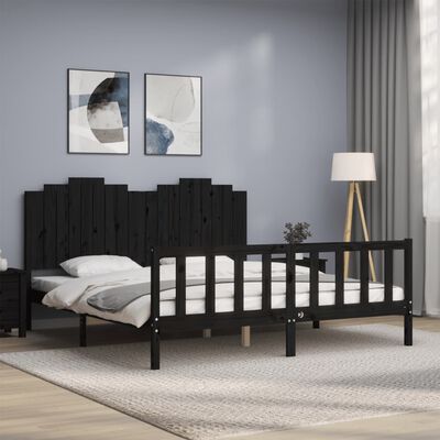 vidaXL Estructura de cama con cabecero madera maciza negro 180x200 cm