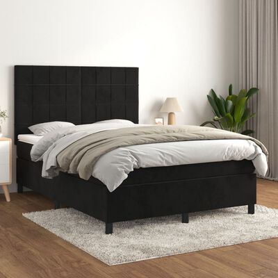 vidaXL Cama box spring con colchón terciopelo negro 140x190 cm