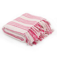 vidaXL Manta a rayas de algodón rosa y blanco 220x250 cm