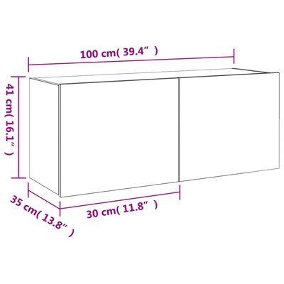 vidaXL Mueble de TV de pared con luces LED marrón roble 100x35x41 cm