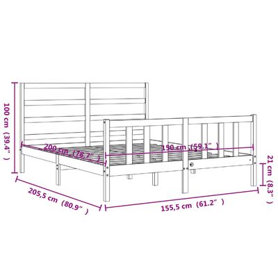 vidaXL Estructura de cama matrimonio con cabecero madera maciza gris