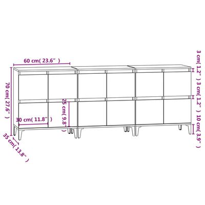 vidaXL Aparadores 3 uds madera contrachapada gris Sonoma 60x35x70 cm