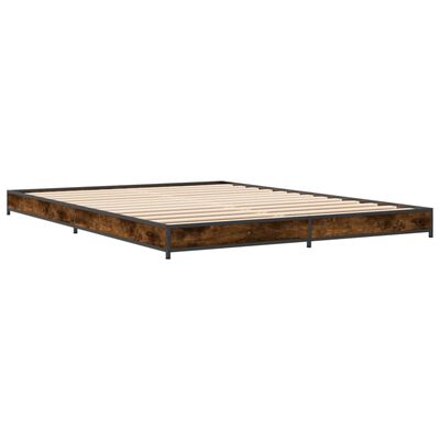 vidaXL Estructura cama madera ingeniería metal roble ahumado 120x200cm