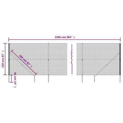 vidaXL Cerca de alambre con pinchos de anclaje verde 2,2x25 m