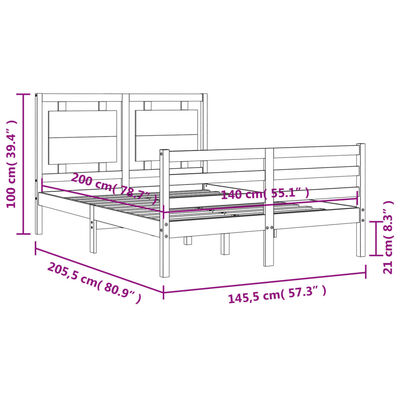 vidaXL Estructura de cama con cabecero madera maciza 140x200 cm