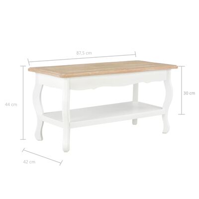 vidaXL Mesa de centro madera maciza pino blanco marrón 87,5x42x44 cm