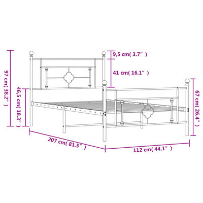 vidaXL Estructura cama sin colchón con estribo metal blanco 107x203 cm