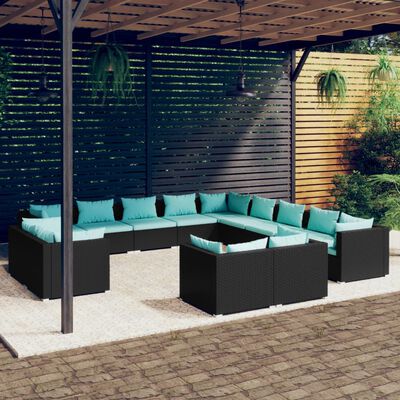 vidaXL Set de muebles de jardín 13 pzas cojines ratán sintético negro