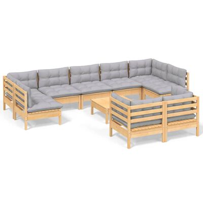 vidaXL Juego de muebles de jardín 10 pzas y cojines madera maciza pino