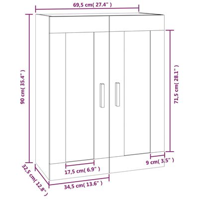 vidaXL Armario de pared madera ingeniería roble Sonoma 69,5x32,5x90 cm