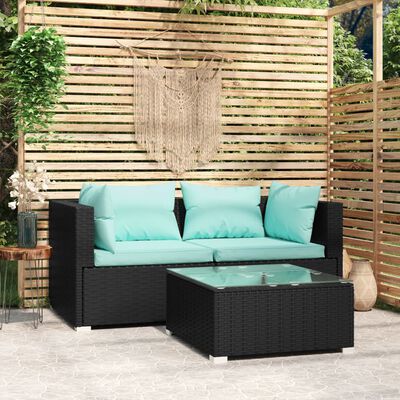 vidaXL Set de muebles de jardín 3 pzas y cojines ratán sintético negro