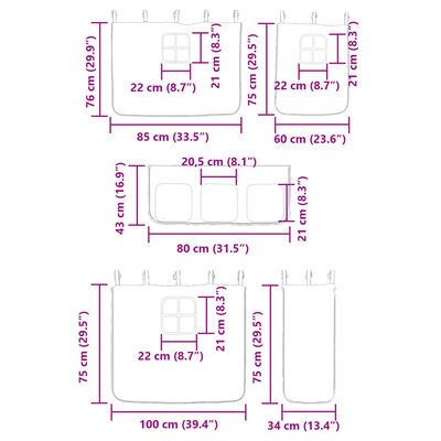 vidaXL Cama alta niños con cortinas madera pino blanco negro 80x200 cm