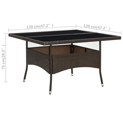 vidaXL Mesa de comedor de jardín ratán sintético y vidrio marrón