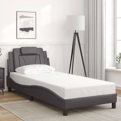 vidaXL Estructura de cama con luces LED cuero sintético gris 90x190 cm