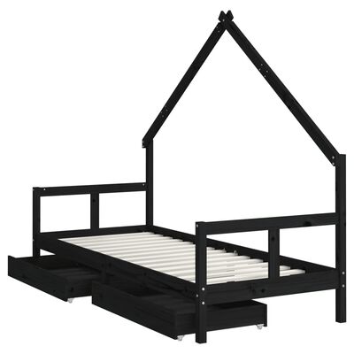 vidaXL Estructura de cama niños con cajones madera pino negro 80x200cm