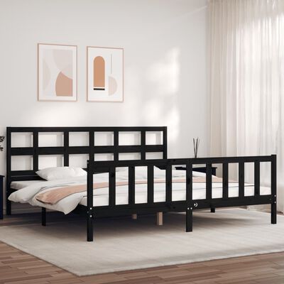 vidaXL Estructura cama de matrimonio con cabecero madera maciza negro