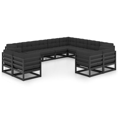 vidaXL Set de muebles de jardín 12 pzas con cojines madera pino negro