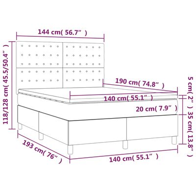 vidaXL Cama box spring con colchón tela marrón oscuro 140x190 cm