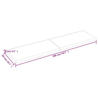 vidaXL Encimera de baño madera maciza sin tratar 200x50x(2-6) cm