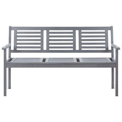 vidaXL Banco de jardín 3 plazas madera eucalipto gris y cojín 150 cm