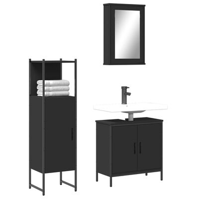 vidaXL Juego de muebles de baño 3 pzas madera contrachapada negro