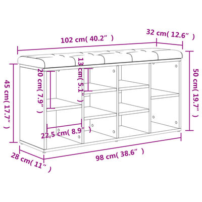 vidaXL Banco zapatero madera de ingeniería gris hormigón 102x32x50 cm