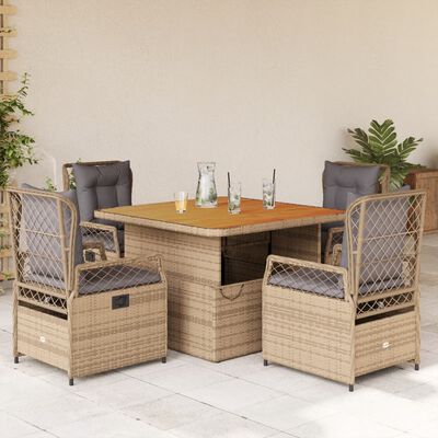 vidaXL Set comedor de jardín 5 pzas con cojines ratán sintético beige