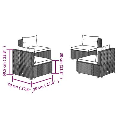 vidaXL Set de muebles de jardín 4 pzas y cojines ratán sintético gris