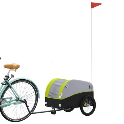 vidaXL Remolque para bicicleta hierro negro y verde 30 kg