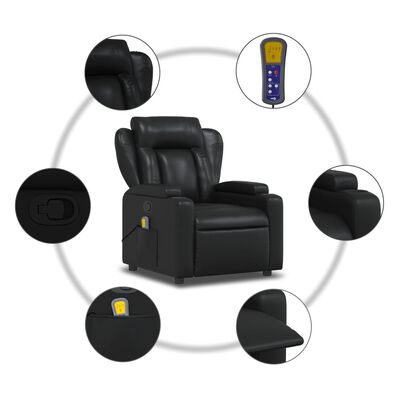 vidaXL Sillón de masaje reclinable cuero sintético negro