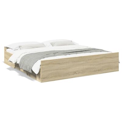 vidaXL Cama con cajones madera ingeniería roble Sonoma 200x200 cm