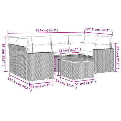 vidaXL Set de comedor de jardín 7 pzas y cojines ratán sintético negro