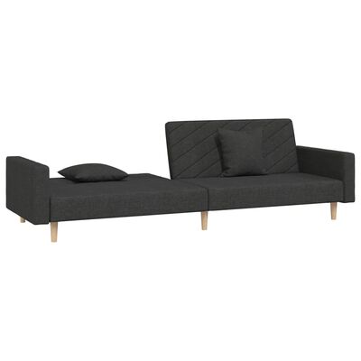 vidaXL Sofá cama de 2 plazas con dos almohadas tela negro