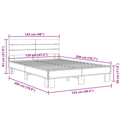 vidaXL Estructura cama madera ingeniería metal gris Sonoma 120x200 cm