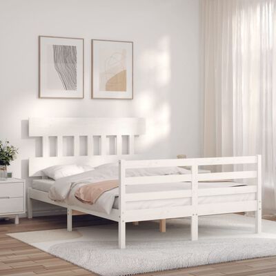 vidaXL Estructura cama de matrimonio con cabecero madera maciza blanco