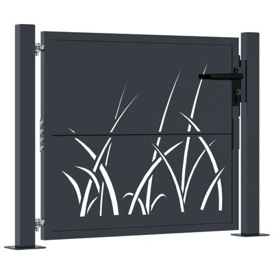 vidaXL Puerta de jardín acero gris antracita diseño hierba 105x105 cm