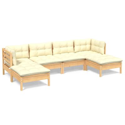 vidaXL Muebles de jardín 6 piezas cojines madera de pino color crema