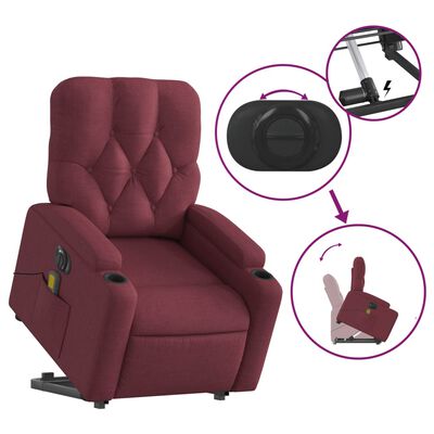 vidaXL Sillón de masaje elevable eléctrico tela rojo tinto