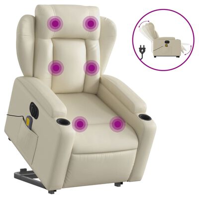 vidaXL Sillón de masaje elevable eléctrico cuero sintético crema