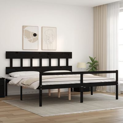 vidaXL Cama personas mayores cabecero madera maciza negro 200x200 cm