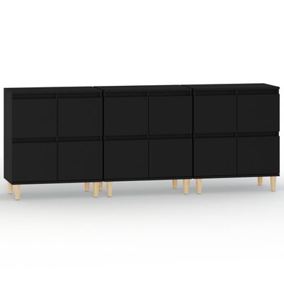 vidaXL Aparadores 3 uds madera contrachapada negro 60x35x70 cm