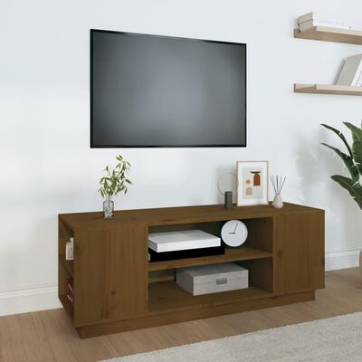 vidaXL Mueble de TV madera maciza de pino marrón miel 110x35x40,5 cm