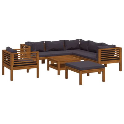 vidaXL Muebles de jardín 8 pzas cojines madera maciza de acacia