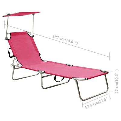 vidaXL Tumbona plegable con toldo aluminio rosa