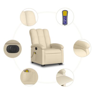 vidaXL Sillón de masaje eléctrico reclinable elevable tela crema