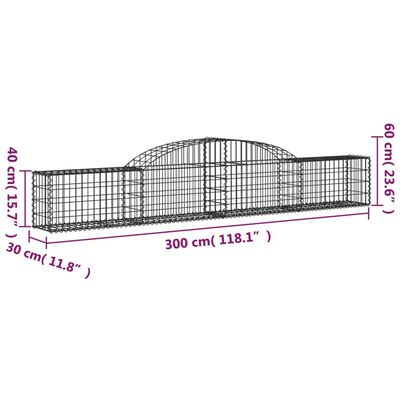 vidaXL Cestas de gaviones 9 uds forma de arco hierro 300x30x40/60 cm