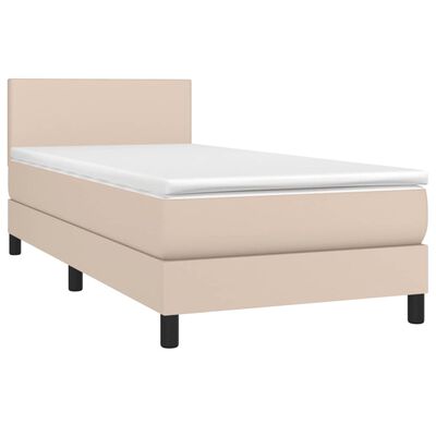 vidaXL Cama box spring con colchón cuero sintético capuchino 100x200cm